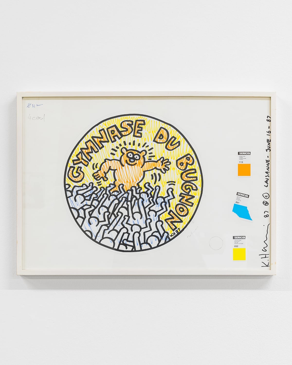 Keith Haring, <em>Gymnase du Bugnon (pins)</em>, 36 x 51 cm, feutre et crayon graphiste sur papier vélin, 1987. Courtoisie: coll. privée, photo : Théo Dufloo.
