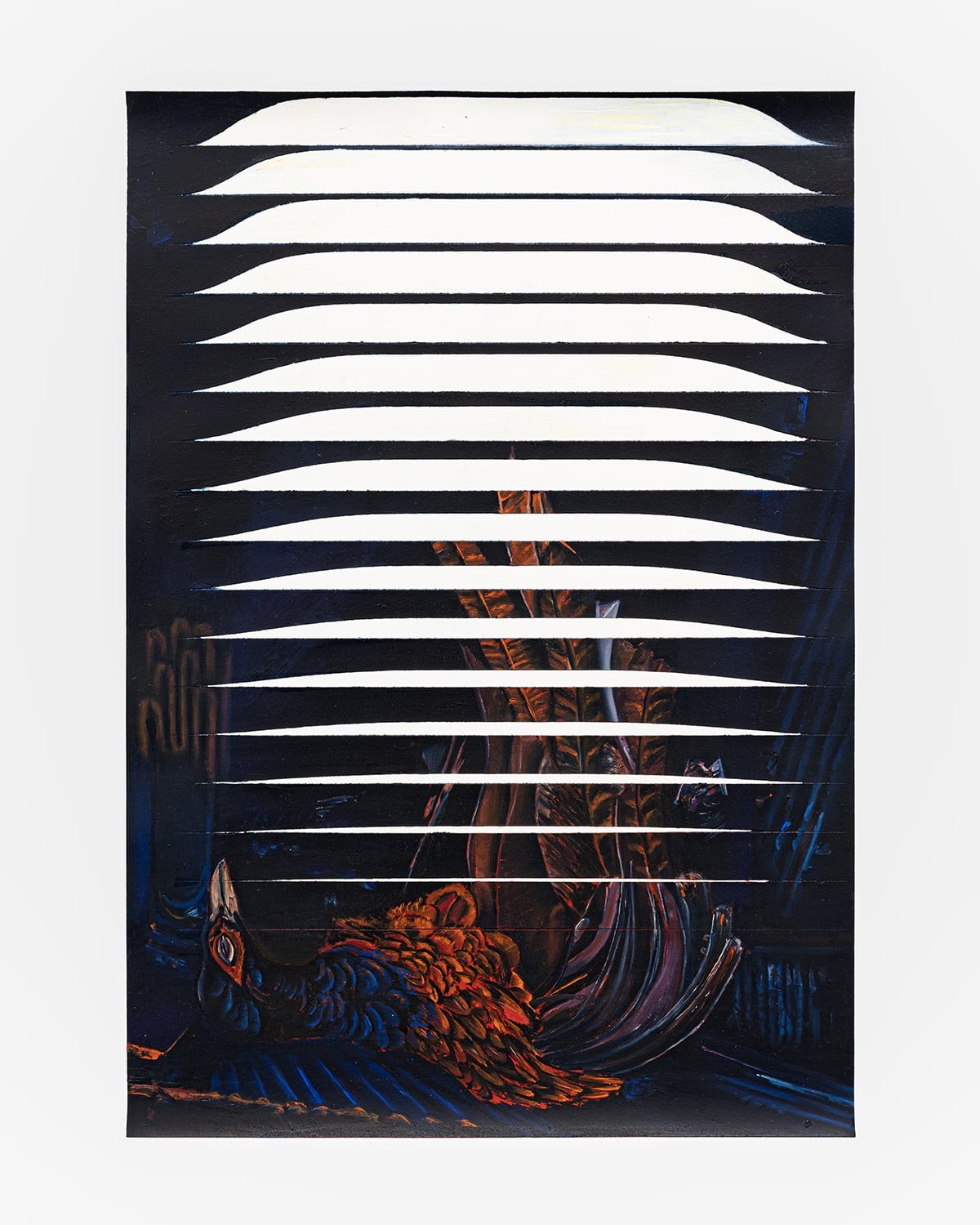 Niels Trannois, <em>Pleine soie moirée rose, pièce de titre noire, corrupted, corrupted</em>, huile sur porcelaine gravée au laser sur plexiglas, 40 x 30 cm, 2024-2025, photo : Théo Dufloo.